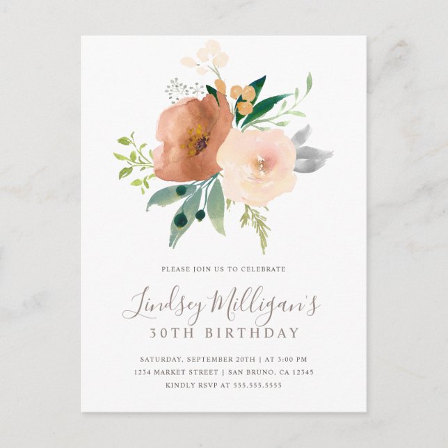 Invitation Carte Postale Moderne et élégant Pastel rose pâle Pastel Floral  (Devant)