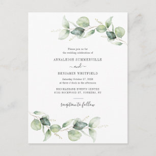 Invitation Carte Postale Moderne Eucalyptus Verdure Feuillage Mariage rusti