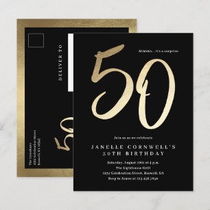 Invitation Carte Postale Moderne Minimaliste Or Type 50e Anniversaire