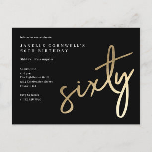 Invitation Carte Postale Moderne Minimaliste Or Type 60e Anniversaire