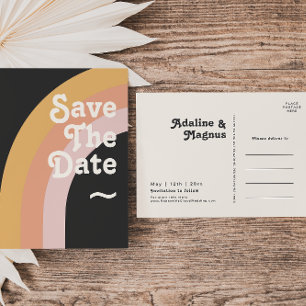 Invitation Carte Postale Moderne Retro 70's Rainbow Dark Enregistrer la dat