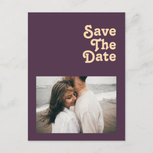 Invitation Carte Postale Moderne Rétro   Photo Mauve Foncé Save The Date