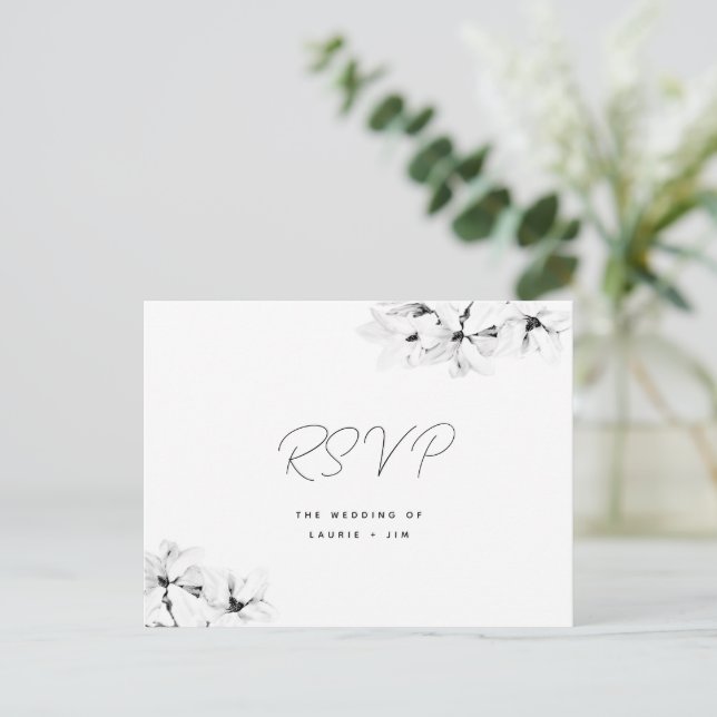 Invitation Carte Postale Moderne simple Magnolias Mariage RSVP choix de rep (Debout devant)