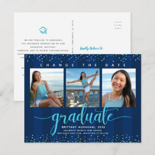 Invitation Carte Postale Modifier la date de graduation photo turquoise scr