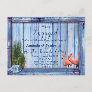 Invitation Carte Postale Monde sous-marin & texture de bois bleu Engagement