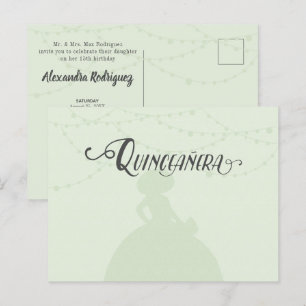 Invitation Carte Postale Monnaie vert et acier Charro Silhouette Quinceaner