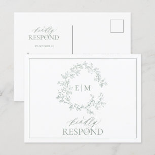 Invitation Carte Postale Monogramme de mariage RSVP Invit