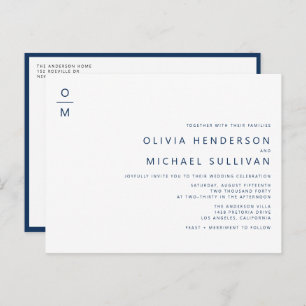 Invitation Carte Postale Monogramme minimaliste bleu marine Code QR Mariage