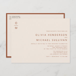 Invitation Carte Postale Monogramme minimaliste en terre cuite QR Code Mari