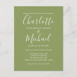Invitation Carte Postale Moss Green Elegant Mariage de script moderne