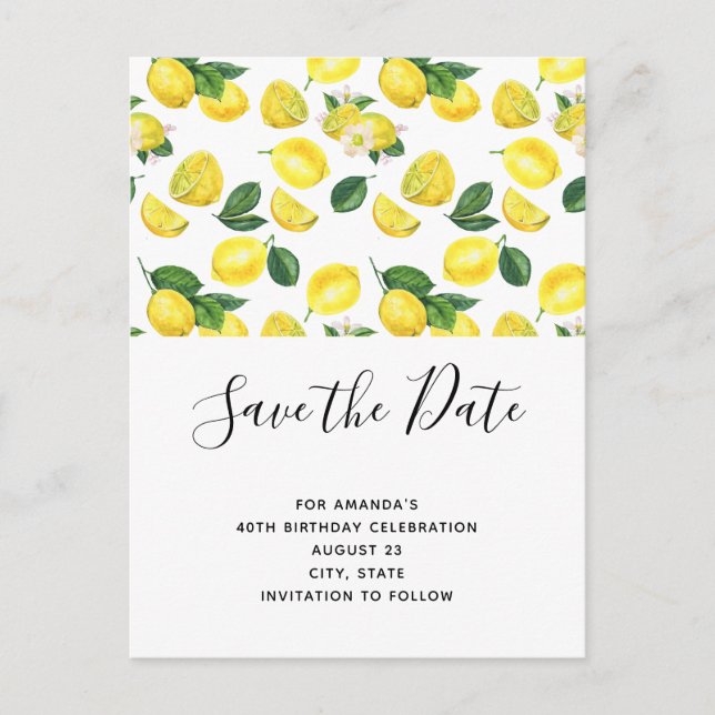 Invitation Carte Postale Motif d'aquarelle aux citrons jaunes Enregistrer l (Devant)
