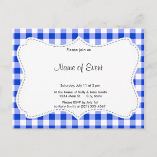 Invitation Carte Postale Motif En vichy bleu