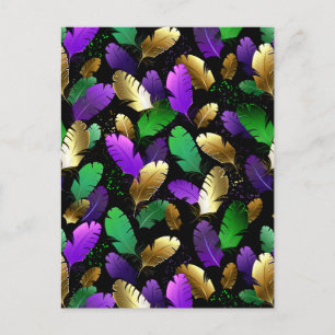 Invitation Carte Postale Motif sans couture avec des plumes de Mardi Gras