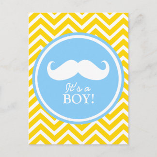 Invitation Carte Postale Moustache chevron bébé douche