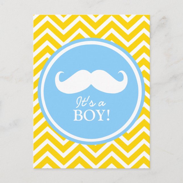 Invitation Carte Postale Moustache chevron bébé douche (Devant)