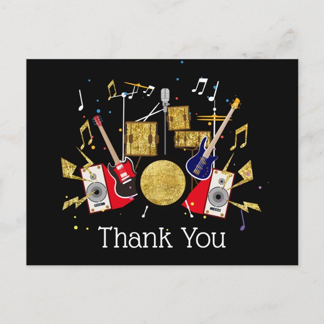 Invitation Carte Postale musique partie guitare batterie ensemble musical c (Devant)