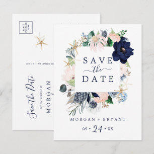 Invitation Carte Postale Nautique moderne   Floral Enregistrer la date cart