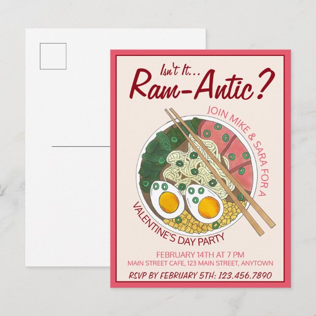 Invitation Carte Postale N'est-ce pas romantique Ramen pour la Saint-Valent (Devant / Derrière)