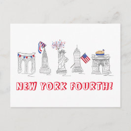Invitation Carte Postale New York Quatrième NYC Patriotique Juillet 4 Fête