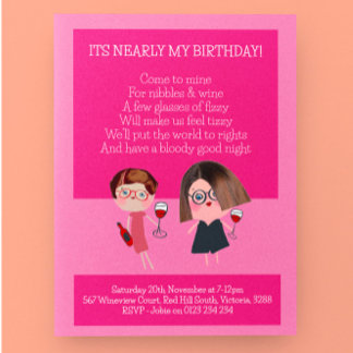 Invitation Carte Postale Nibbles & Vin Anniversaire
