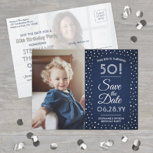 Invitation Carte Postale N'IMPORTE QUEL Anniversaire 2 Photo Marine Bleu Bl