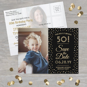 Invitation Carte Postale N'IMPORTE QUEL Anniversaire 2 Photo Noir et Or Enr