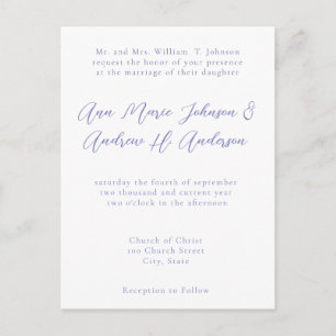 Invitation Carte Postale N'Importe Quel Mariage Couleur Périwinkle Bleu Inv