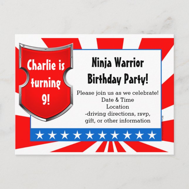 Invitation Carte Postale Ninja Guerrier fête d'anniversaire Enfants garçons (Devant)