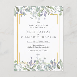 Invitation Carte Postale Noces géométriques lilas floral verdure or
