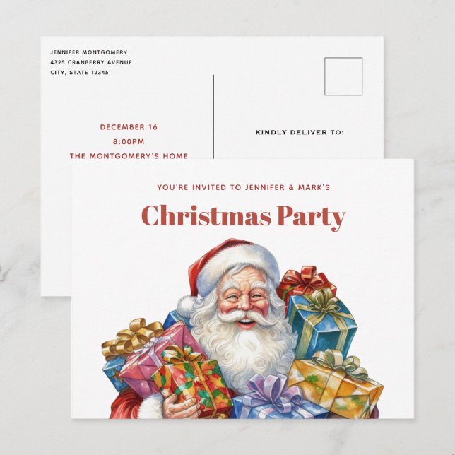 Invitation Carte Postale Noël classique de Jolly Santa Claus (Devant / Derrière)