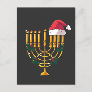 Invitation Carte Postale Noël Hanukkah Juif Père Noël Menorah 