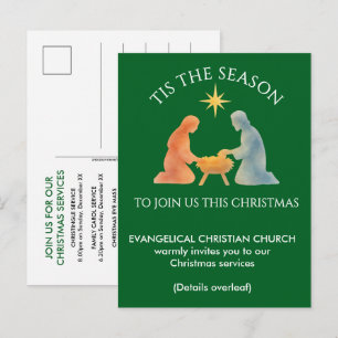 Invitation Carte Postale Noël moderne C'EST LA SAISON Nativité Église