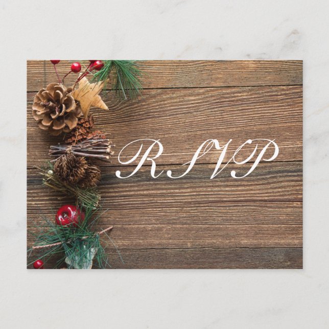 Invitation Carte Postale Noël rustique RSVP (Devant)
