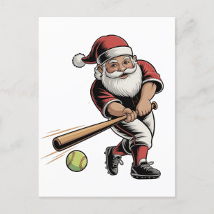Invitation Carte Postale Noël Softball Jouant au Père Noël Sport 