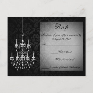 Invitation Carte Postale Noir avec Silhouette de lustre blanc