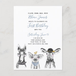 Invitation Carte Postale Noir Blanc Bleu Script ferme Anniversaire Invitati