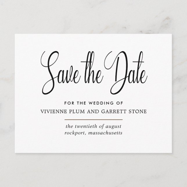 Invitation Carte Postale Noir & Blanc Calligraphie Mariage Enregistrer la d (Devant)