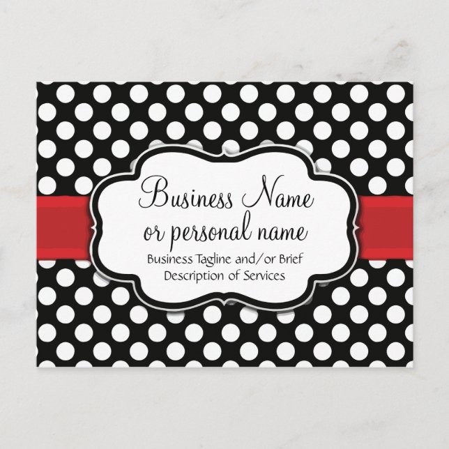 Invitation Carte Postale Noir Blanc Rouge Polka Point Rétro Cute Consultant (Devant)