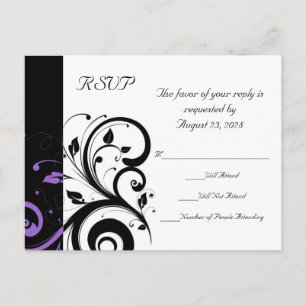 Invitation Carte Postale Noir et blanc avec accent de tourbillon violet