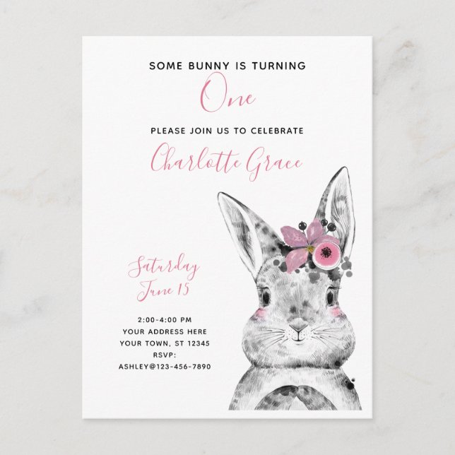 Invitation Carte Postale Noir et blanc Certains lapins tournent un annivers (Devant)