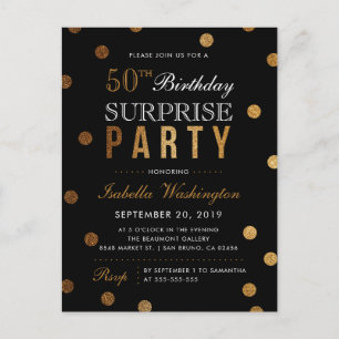 Invitation Carte Postale Noir et fête de confettis de parties scintillantes