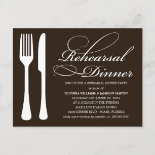 INVITATION CARTE POSTALE NOIR ET MATÉRIEL BLANC REHEARSAL DÎNER INVITATIO