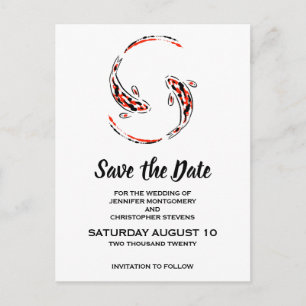 Invitation Carte Postale Noir & Rouge Asiatique Koi Poisson Mariage Enregis