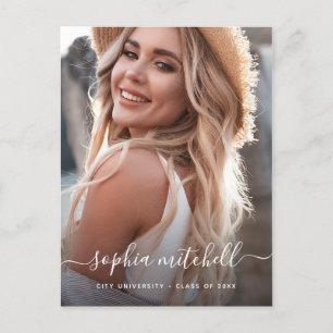 Invitation Carte Postale Nom dans le script   Blush Pink Photo Graduation