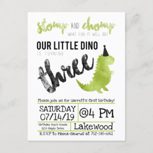 Invitation Carte Postale Notre petit Dino Anniversaire Vert Dinosaure Thème