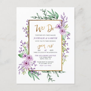 Invitation Carte Postale Nous faisons Pastel Purple & Gold Parties scintill