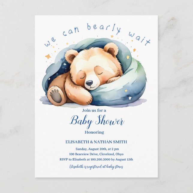 Invitation Carte Postale Nous pouvons attendre prématurément mignon Teddy B (Devant)