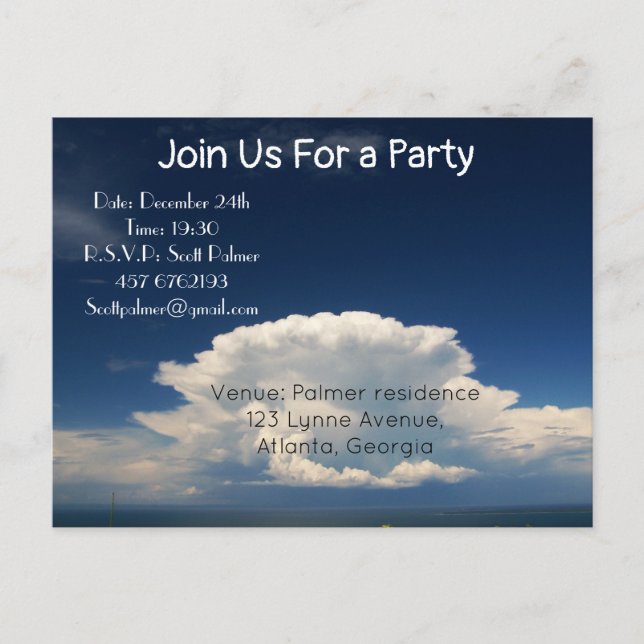 Invitation Carte Postale Nuage Blanc Puffé           (Devant)