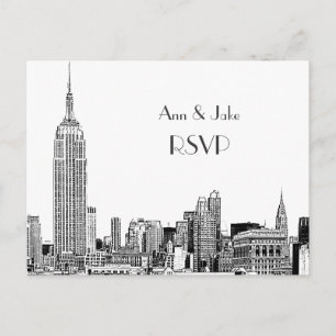 Invitation Carte Postale NYC Skyline 01 Gravé Blanc RSVP 1