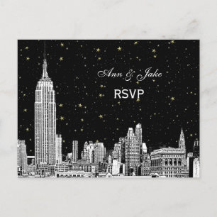 Invitation Carte Postale NYC Skyline 01 Gravé Étoilé Blanc RSVP 1